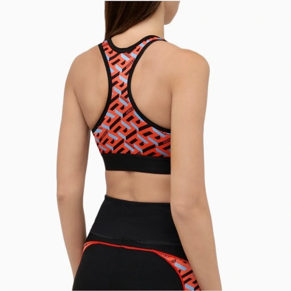 VERSACE NWT LA GRECA SIGNATURE ACCENT SPORTS BRA, BLACK/ORANGE, SIZE 4 (LG) - Picture 4 of 15